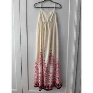 Commense NWT Cream Pink Cherry Blossom Floral Border Print Maxi Dress Size XS
